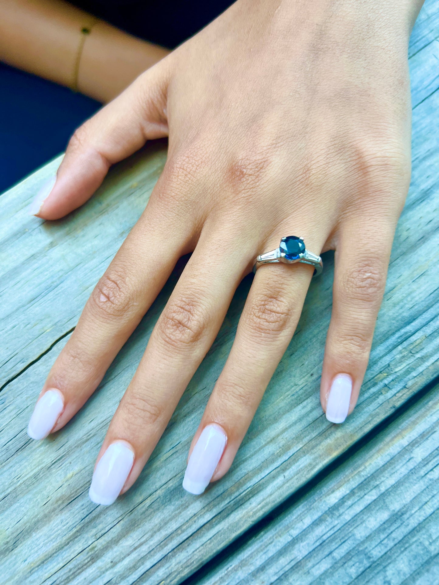 Sapphire Ring set in Platinum with diamond baguettes