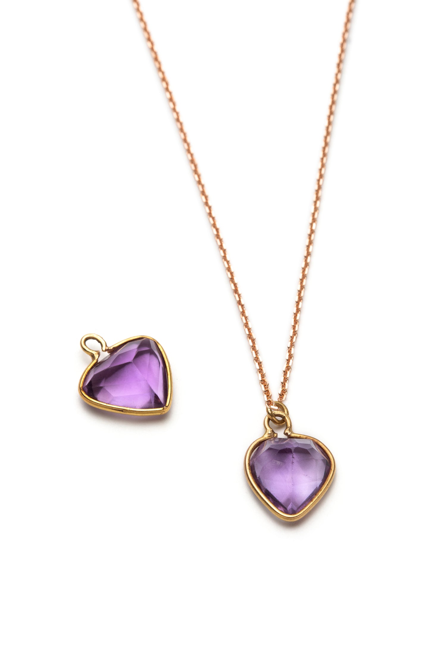 Vintage Amethyst Heart Gold Charm Pendant