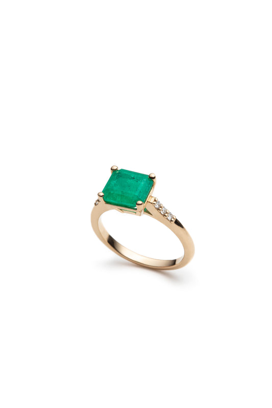 Custom Emerald Ring Held for Ashley