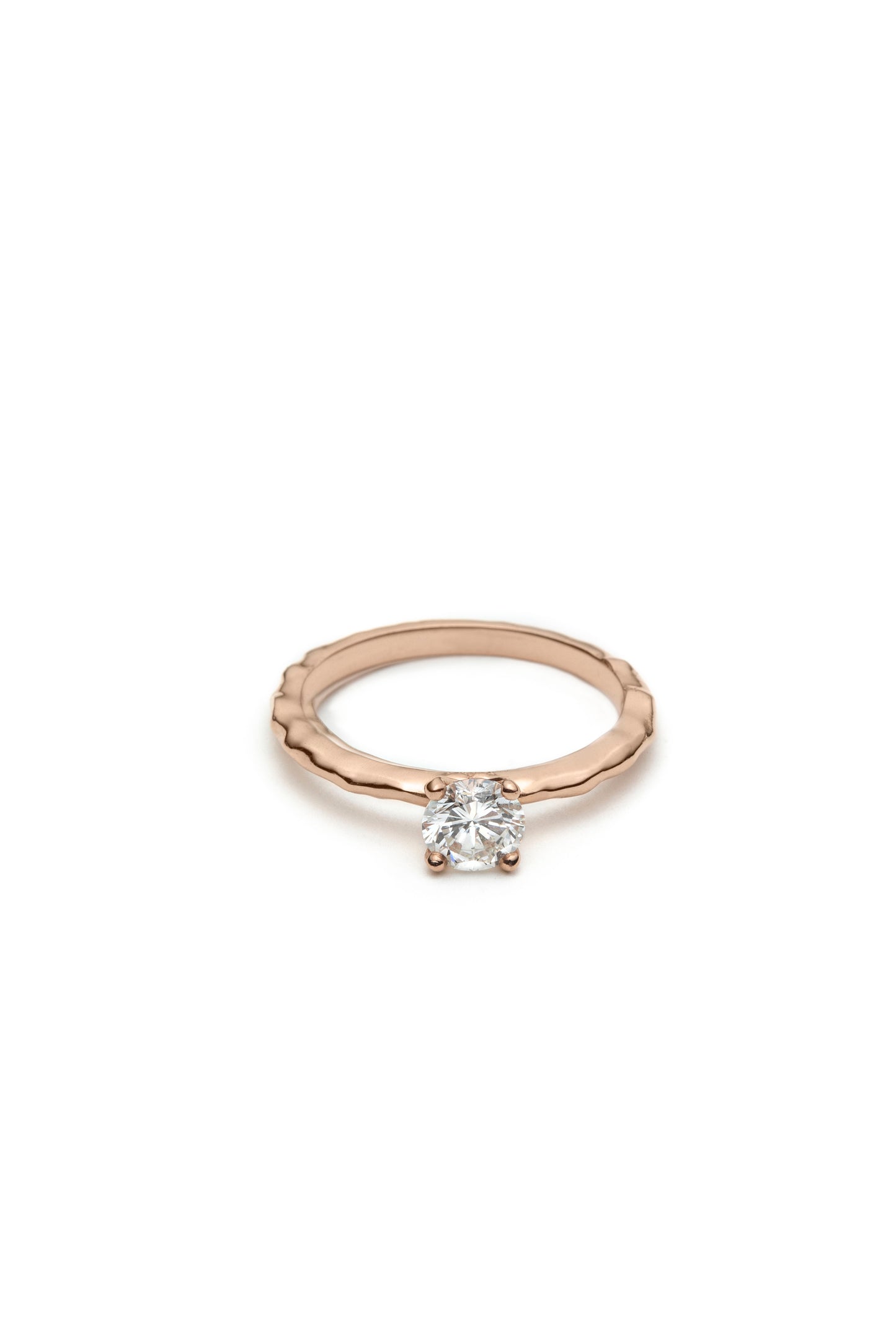 Hammered Rose Gold 14k Diamond Solitaire Ring