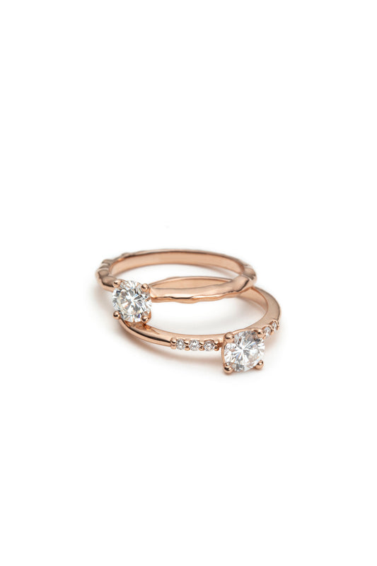 Hammered Rose Gold 14k Diamond Solitaire Ring