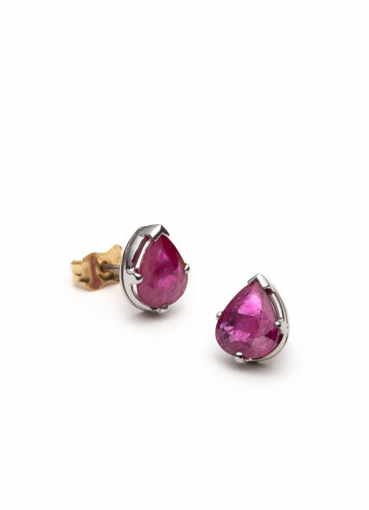 Natural Ruby Pear Shaped Stud Earrings 14k Gold